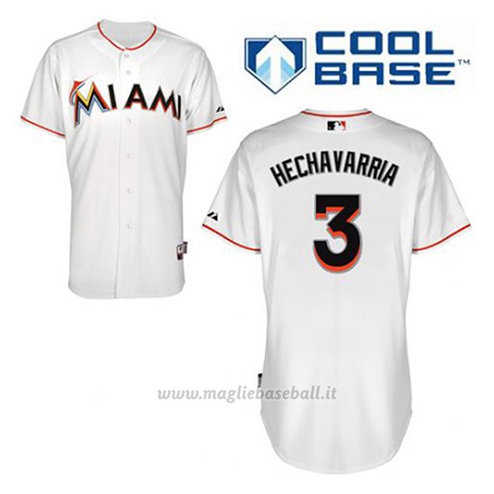 Maglia Baseball Uomo Miami Marlins Adeiny Hechavarria 3 Bianco 1ªCool Base